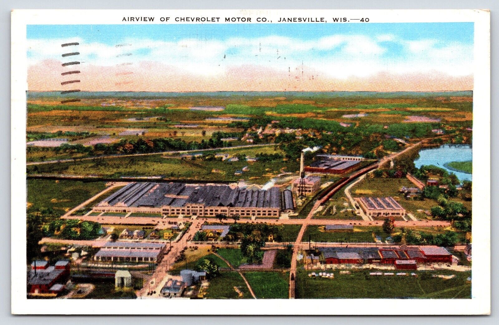 Vintage Postcard POSTED Aerial View of Chevrolet Motor Co Janesville Wisconsin