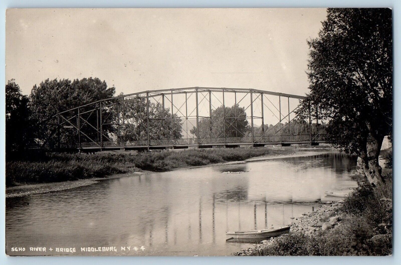 Middleburg New York NY Postcard RPPC Photo Scho River & Bridge Boat Scene 1913