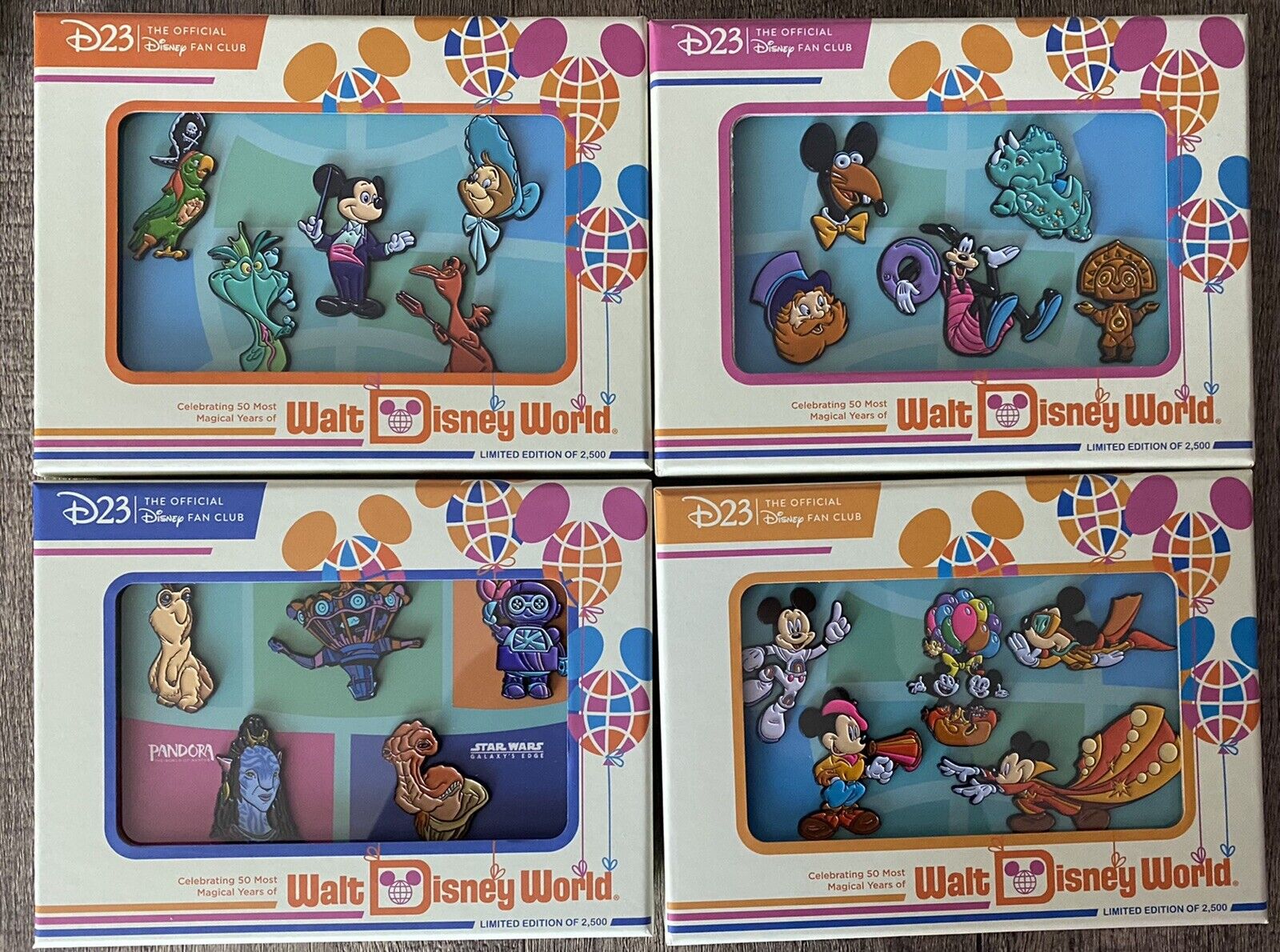 D23 WDW 50th Limited Edition pins completed box set of 4