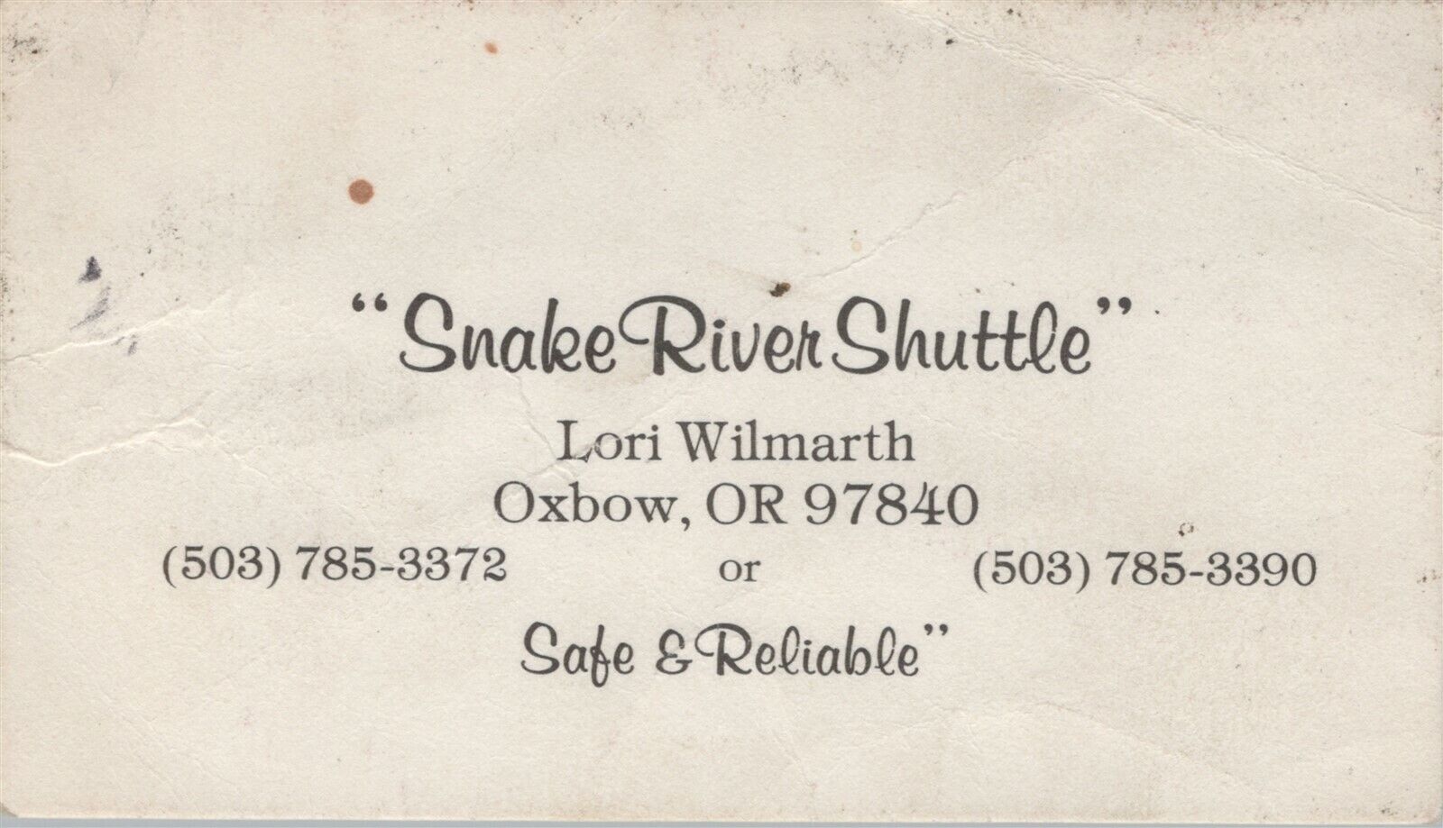 1970\'s 1980\'s Business Card Snake River Shuttle Oxbow OR Vtg