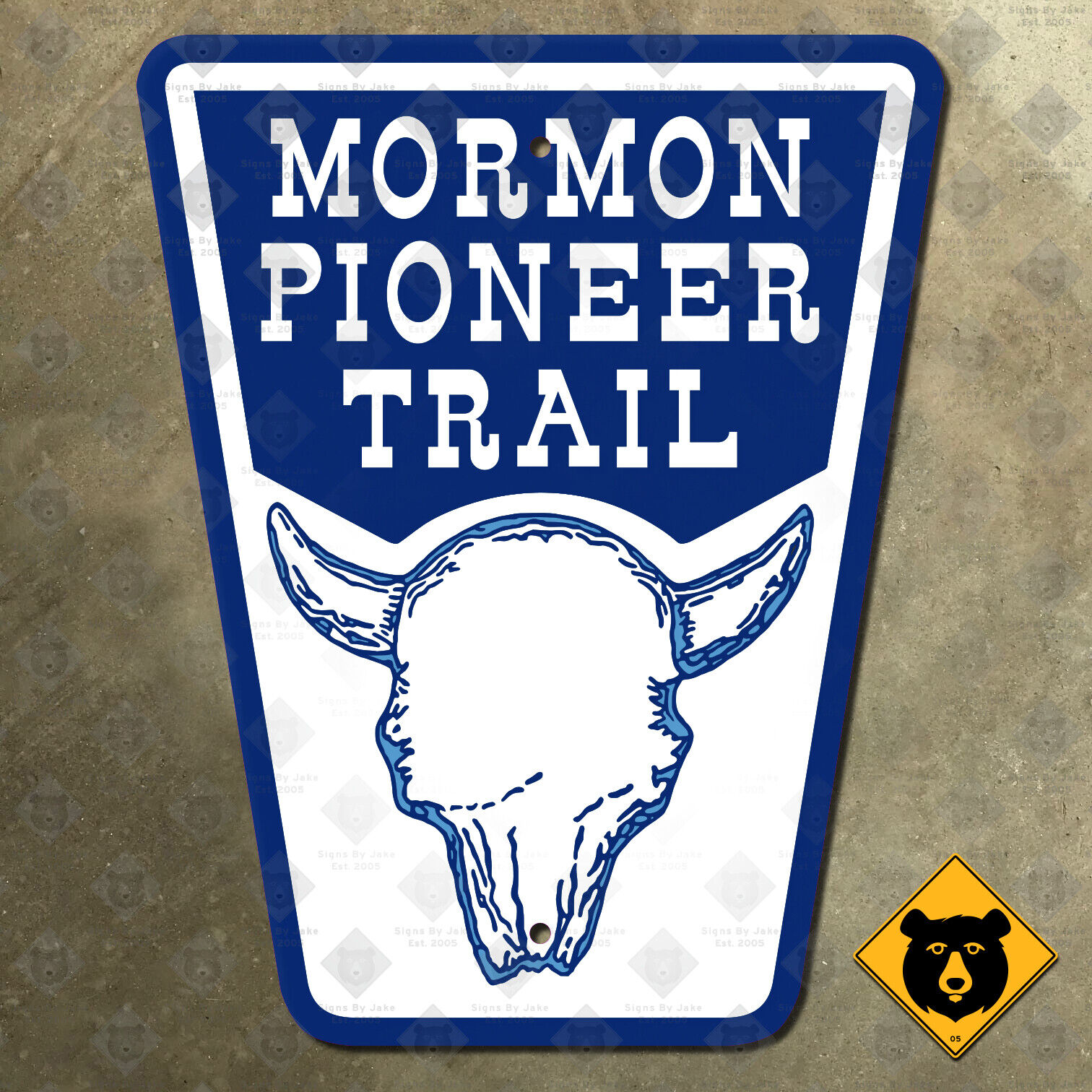 Mormon Pioneer Trail Illinois Utah Emigrant highway marker road sign skull 18x14