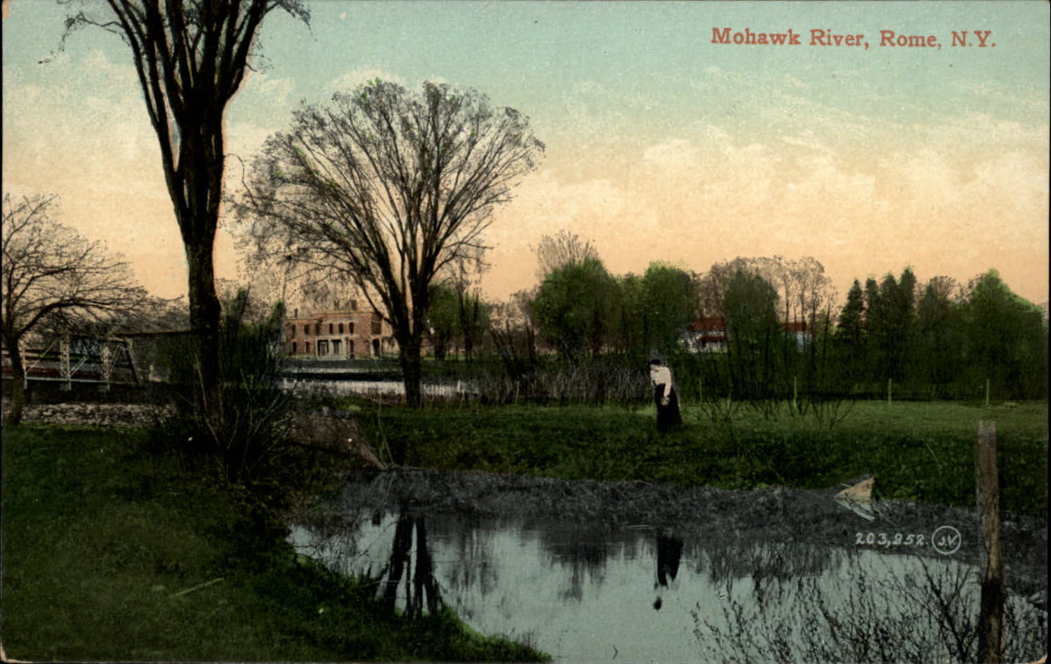 Mohawk River ~ Rome New York ~ Victorian woman ~ c1910 vintage postcard