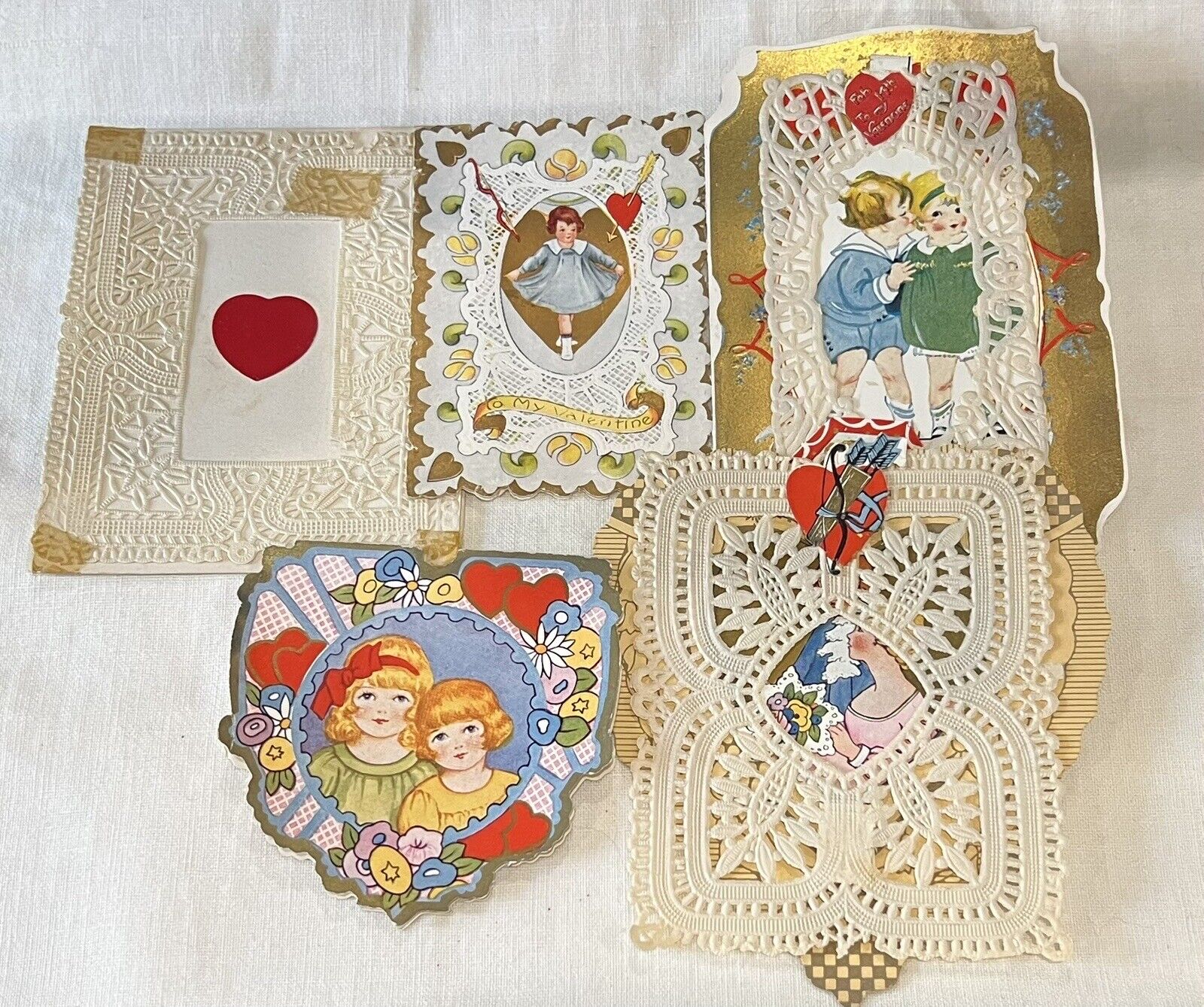 Antique Valentines Day Cards Postcard Die Cut Victorian Crafts Etc