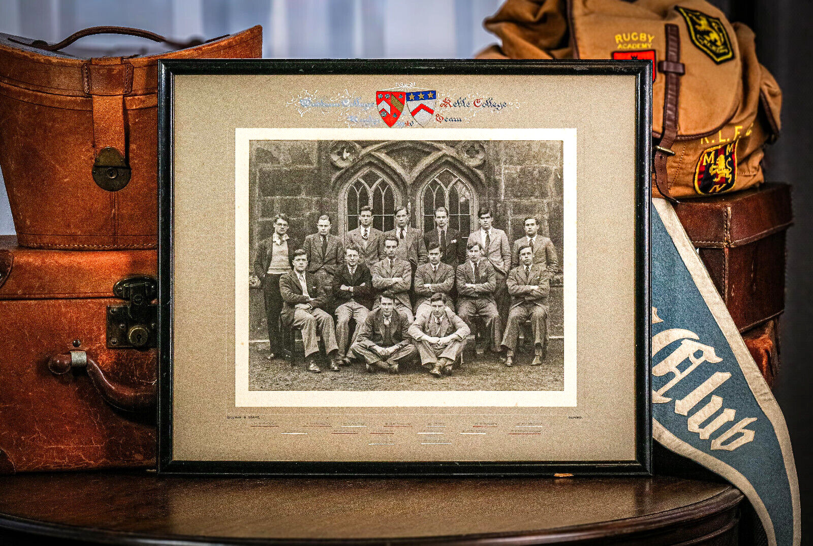 Neat Original Antique Oxford University Rugby Team Group Men Framed Photograph