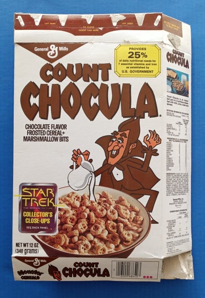 Original 1979 General Mills Count Chocula Cereal Box Star Trek Cards on Box Back