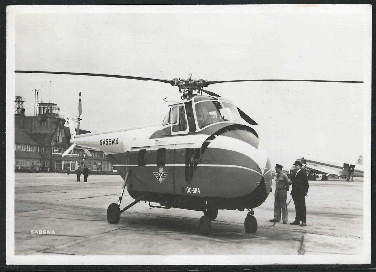 Sabena, 1953 First International Helicopter Service, Real Photo Postcard, Unused