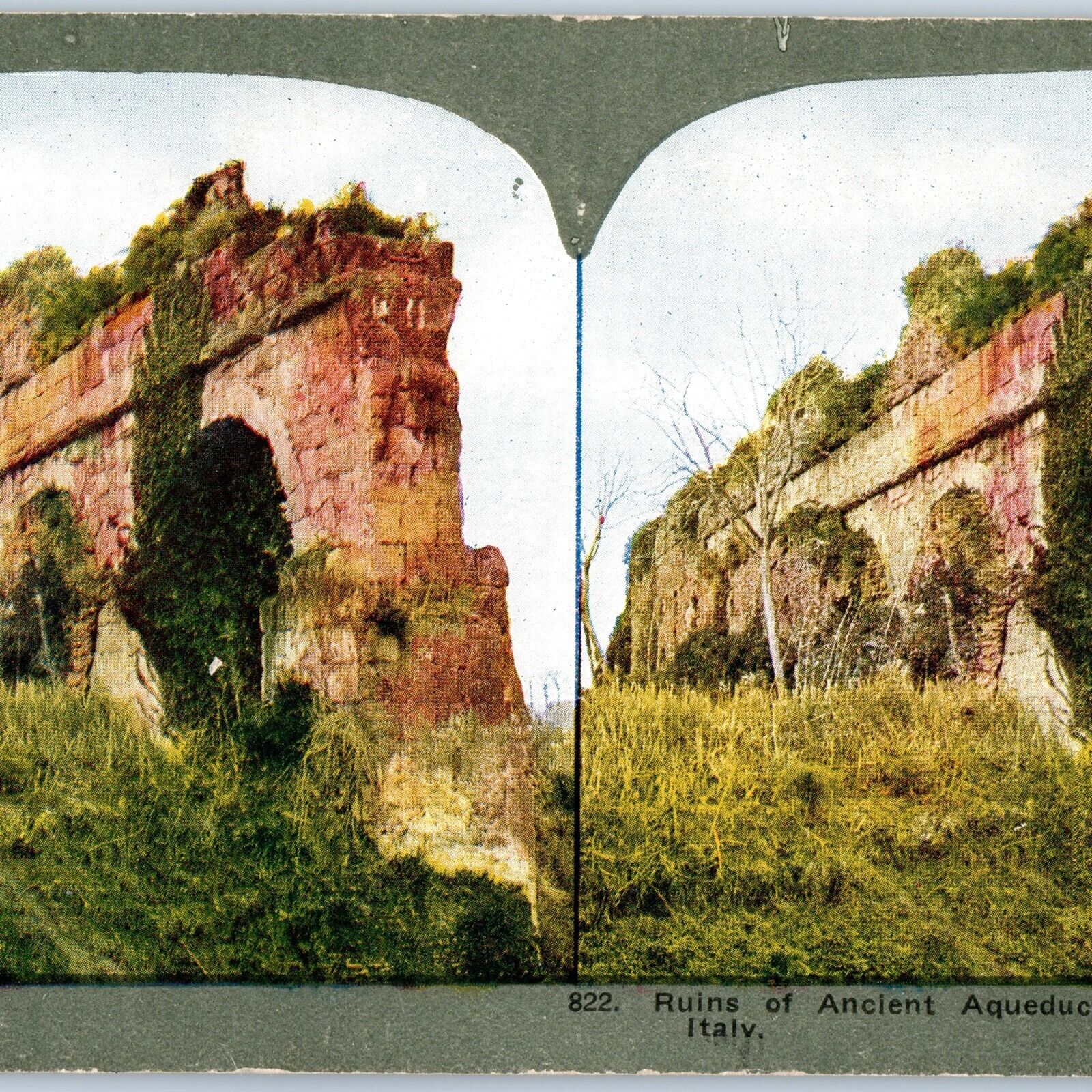 c1900s Rome, Italy Ancient Aqueduct Ruins Appian Way Stereoview Old Tartaria V36