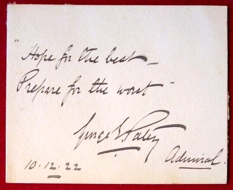 Admiral Sir George Edwin Patey (1859-1935) Autograph ~ Signed & Inscribed Card