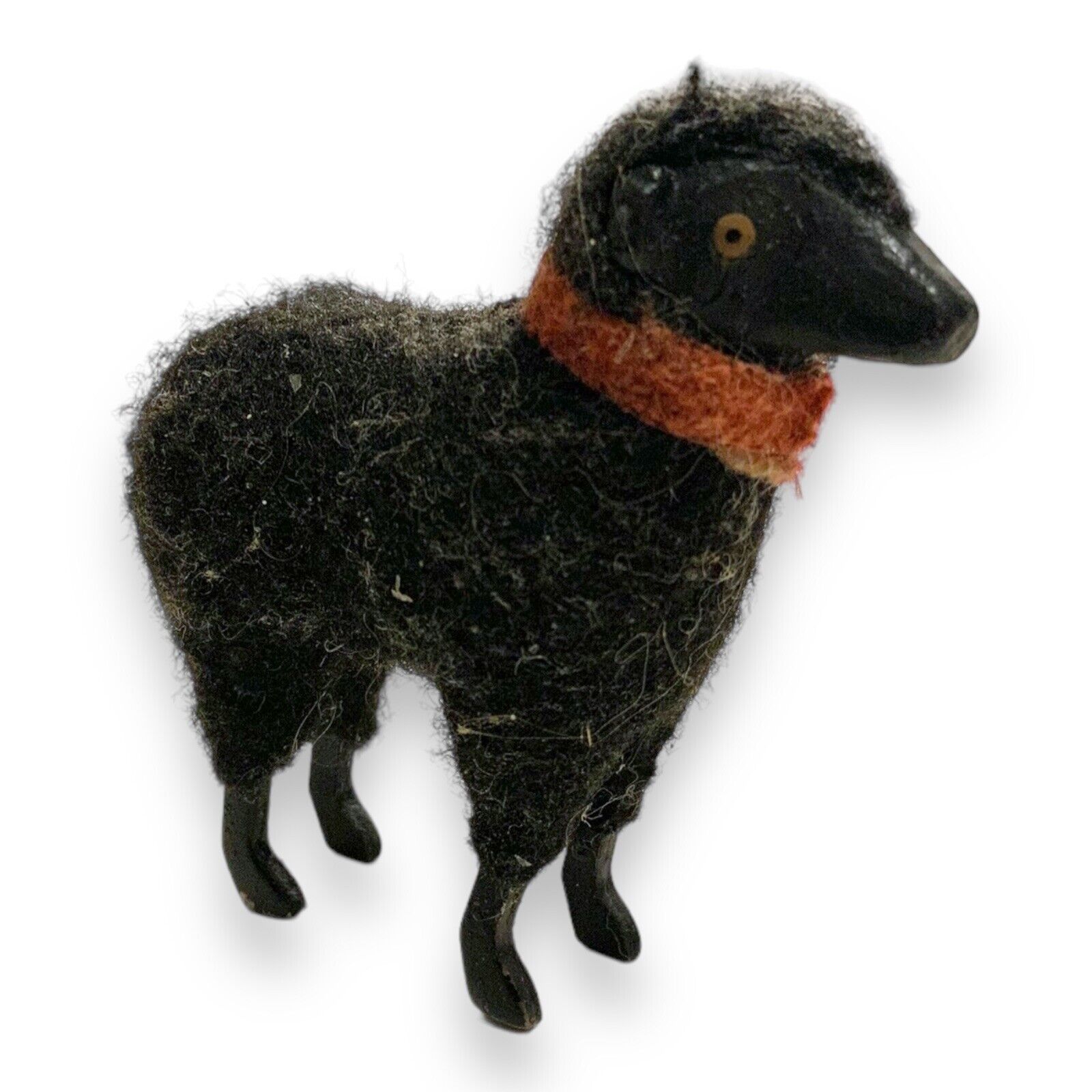 German Wooly Putz Black Sheep Metal Match Stick Legs Red Collar 2x2”