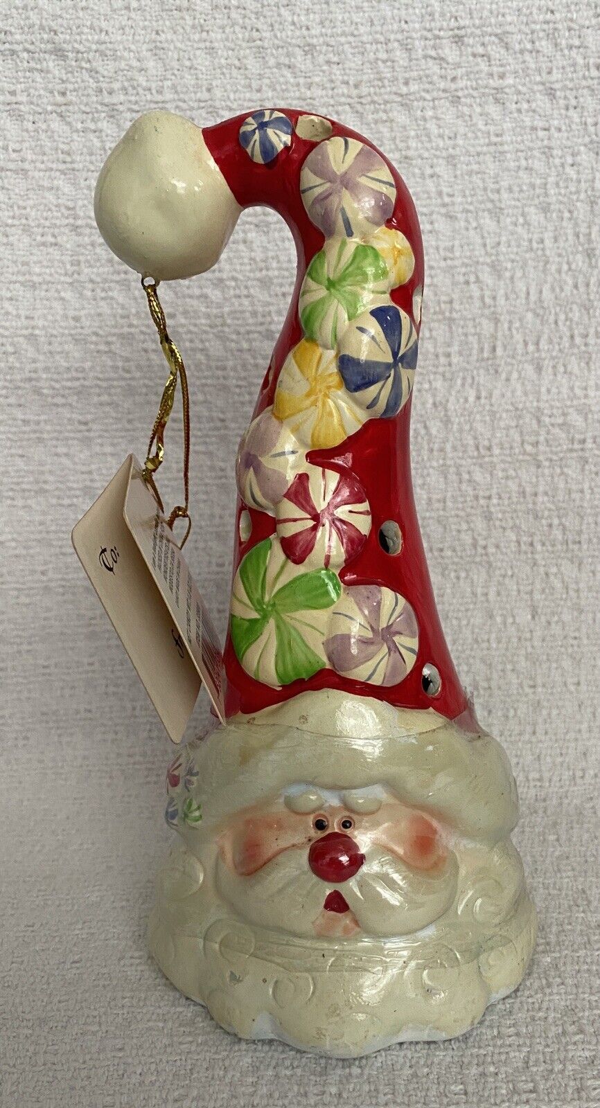 NOS Santa Tealight Candle Holder with Decorative Peppermints Hanging Tag & Candy