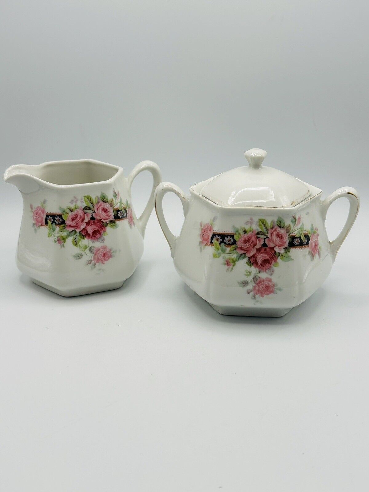 Porcelain Sugar Creamer Set Bavaria Germany Vintage Flowers