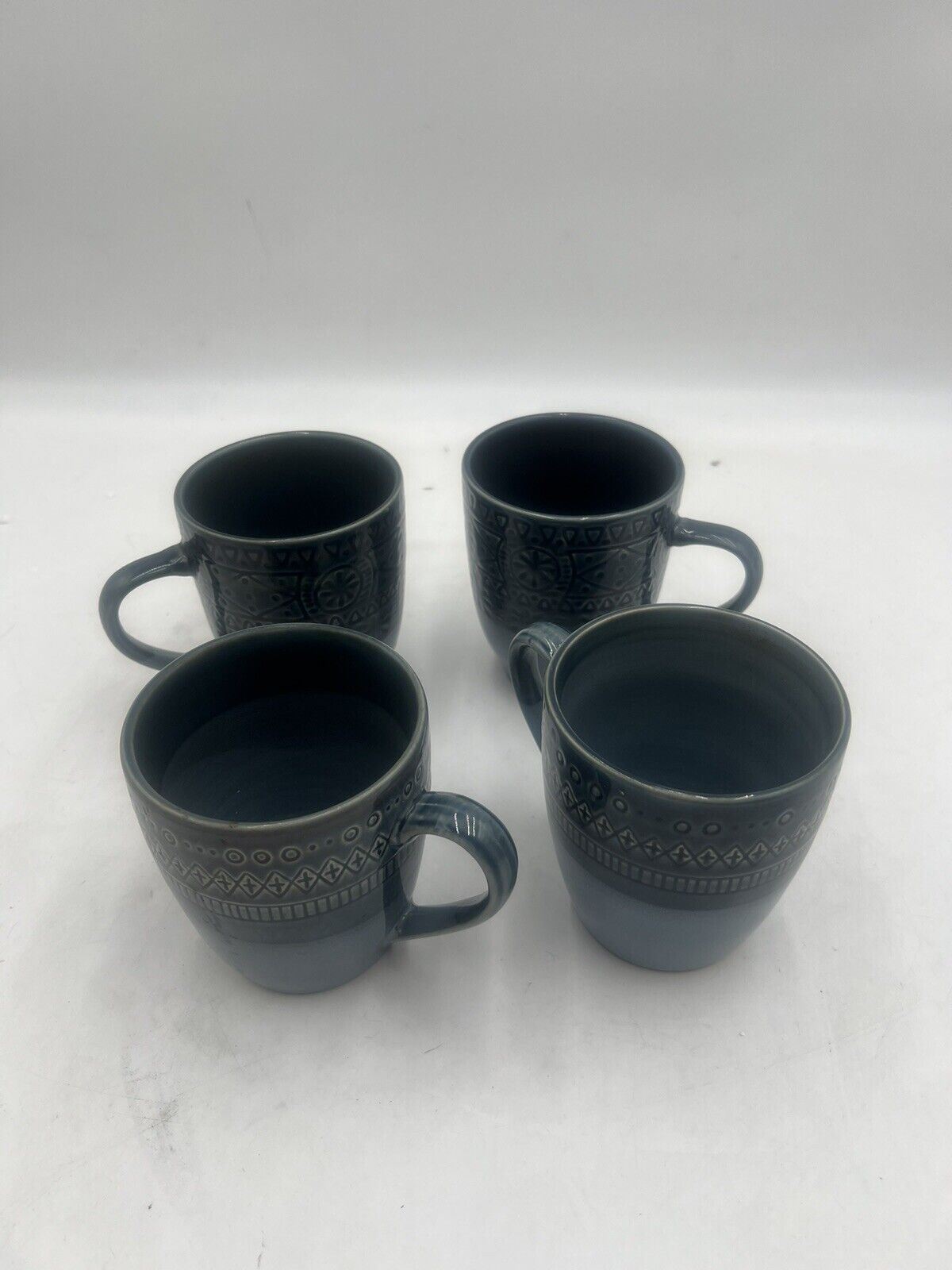 Threshold Stoneware Kingsland Shades of Blue Oversized Coffee Mugs Cups Set of 4