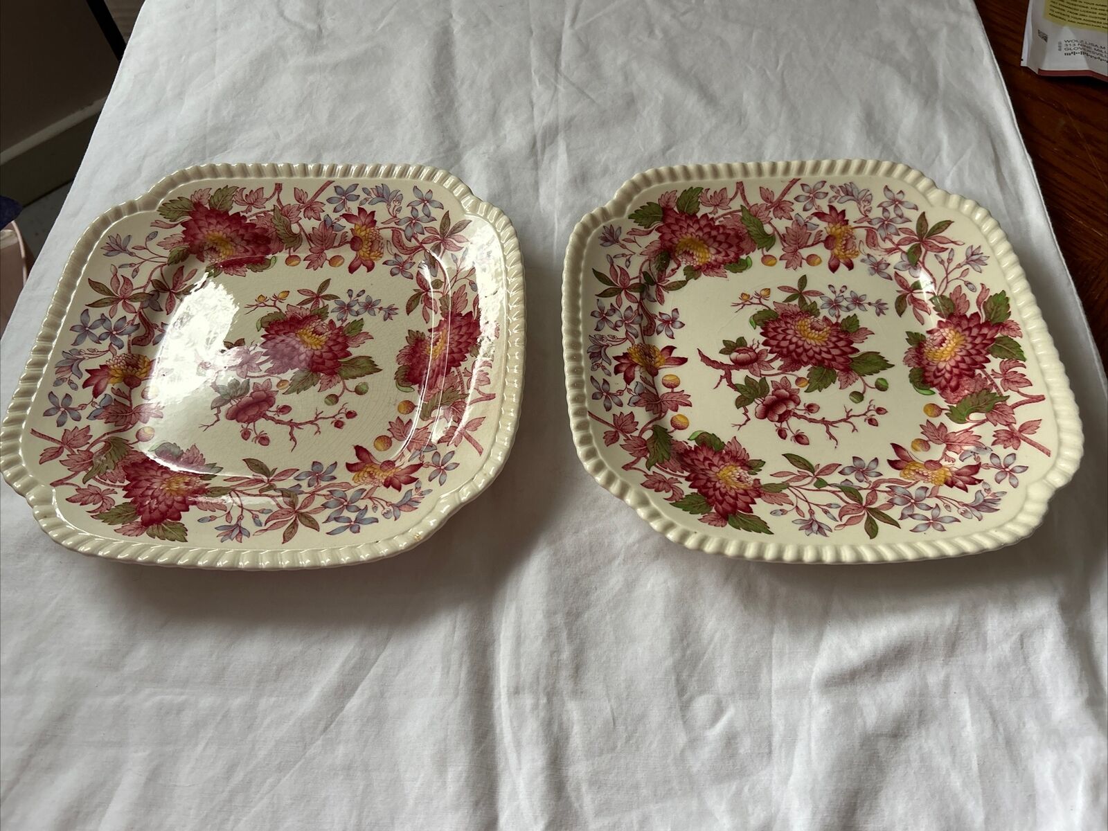 2 Vintage Copeland SPODE England Square Luncheon Plates, “Spode’s Aster” MINT