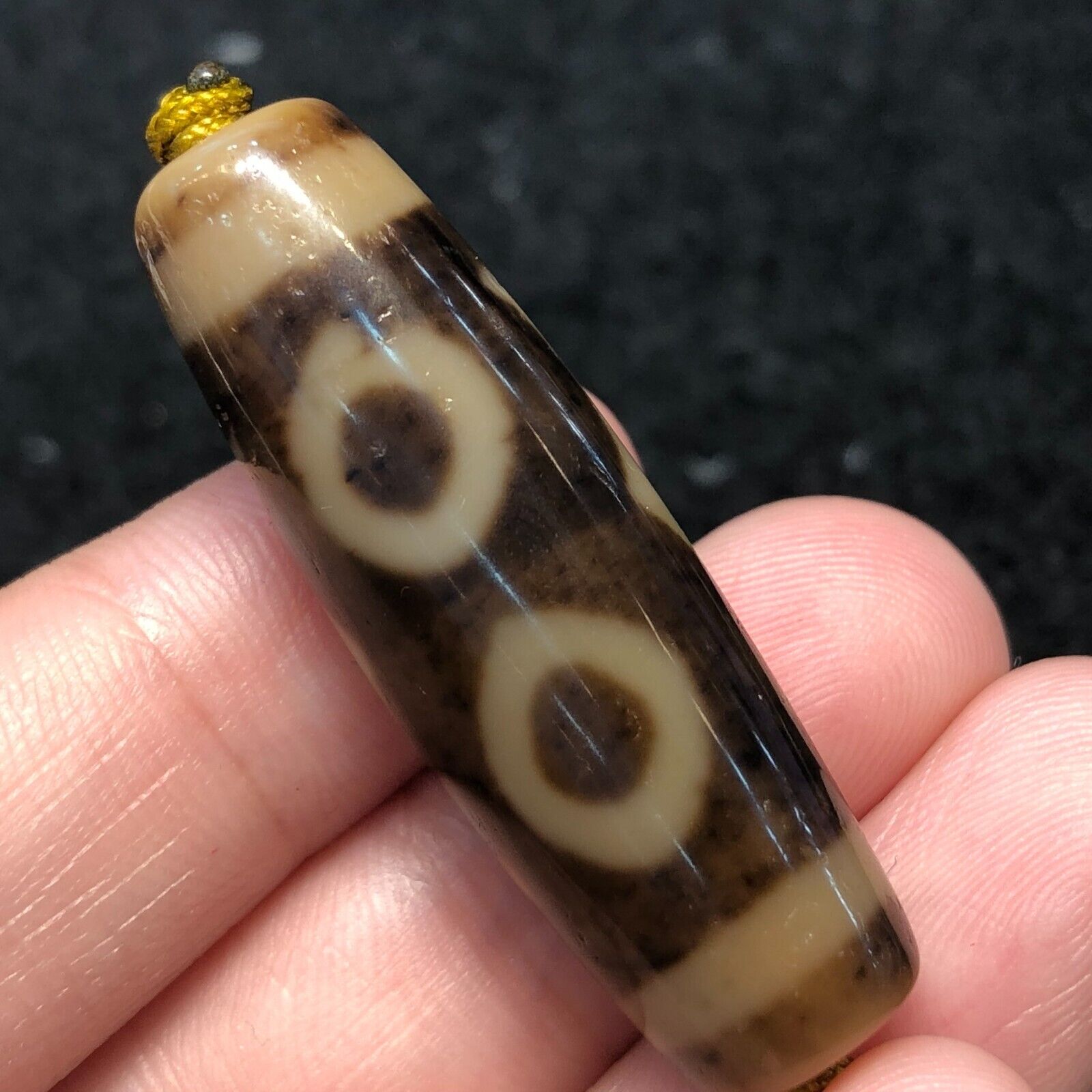 unique Magical Tibetan Old Agate Ivory Color 3Eye Totem dZi Bead 12.4*38.6mm