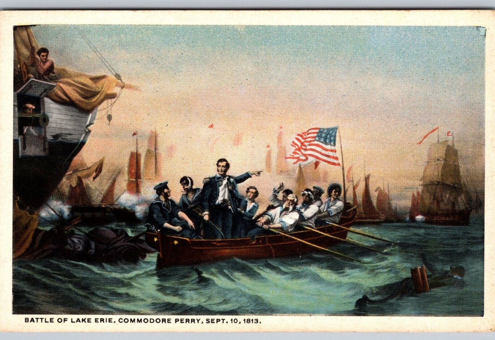 Early Historic Battle of Lake Erie Postcard, Commodore Perry 1813, Naval Warfare