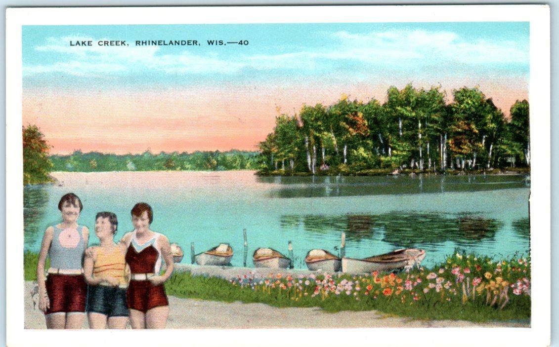 RHINELANDER, Wisconsin WI  Lake Creek ~ Bathing Beauties c1930s  Postcard