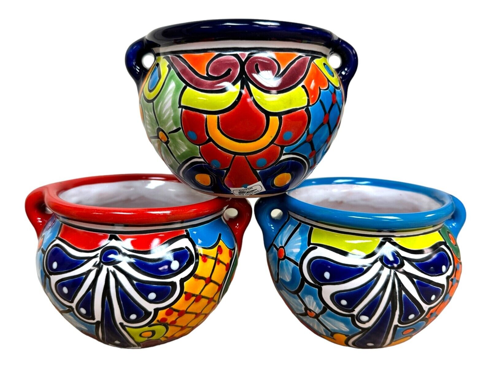 Talavera Michoacana Planter Pot (3) Mexican Pottery Folk Art Home Decor 6.75\