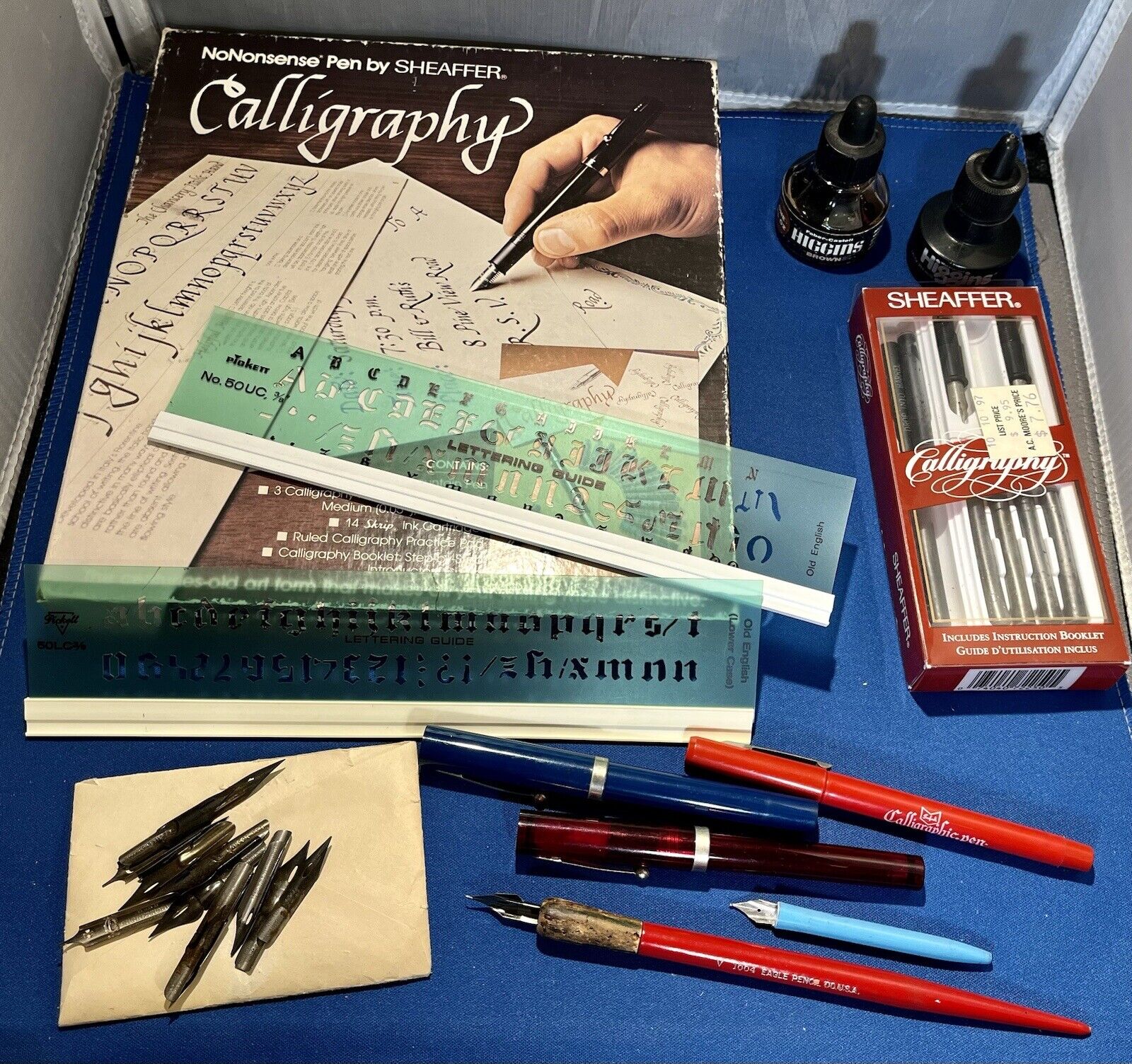 Vintage Lot 👀Of Shaffer Calligraphy Set, Fountain Pens, VTG Varied Nibs And Ink