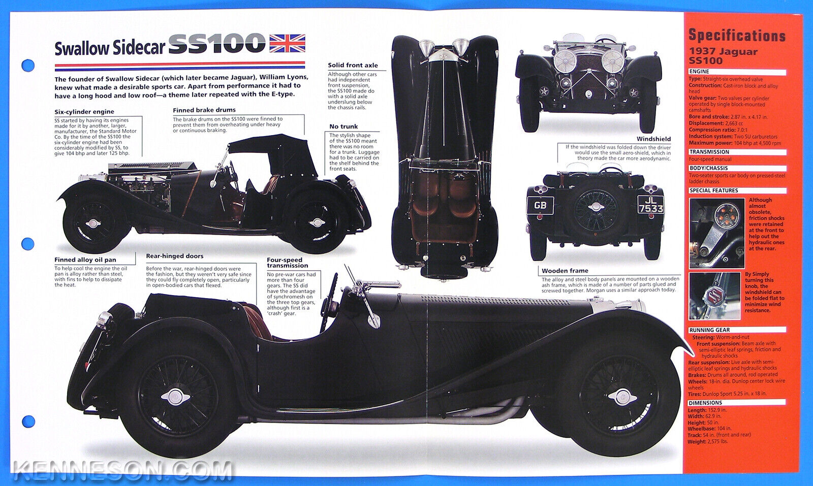 Swallow Sidecar SS100 UK 1935-1939 Spec Sheet Brochure Poster IMP Hot Cars 1 #52