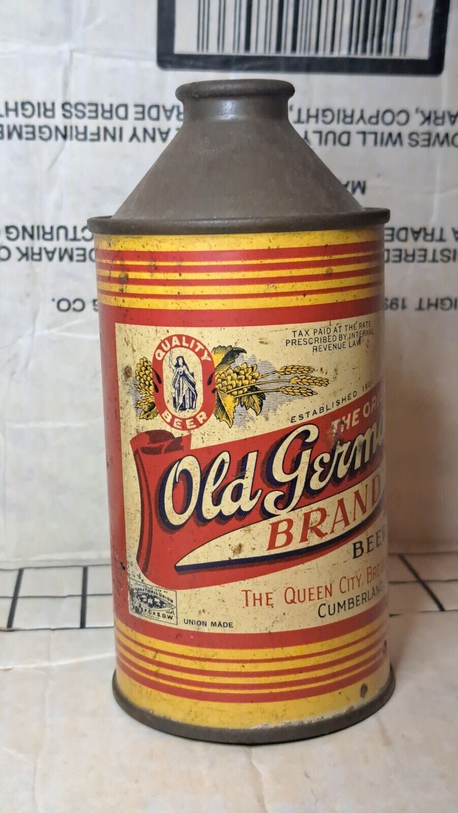 Vintage 1934 Old German Brand  HP cone top beer can (empty) Rare, Nice Shape 