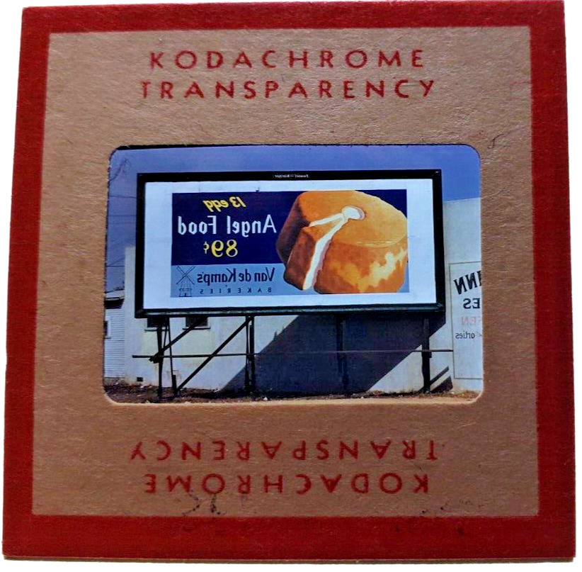 Kodachrome Red Border Slide | *1949* VAN de KAMP\'S ANGEL CAKE Billboard Sign Ad