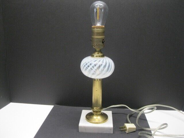 Vintage Fenton Glass Swirl Opalescent Brass Marble Base Lamp