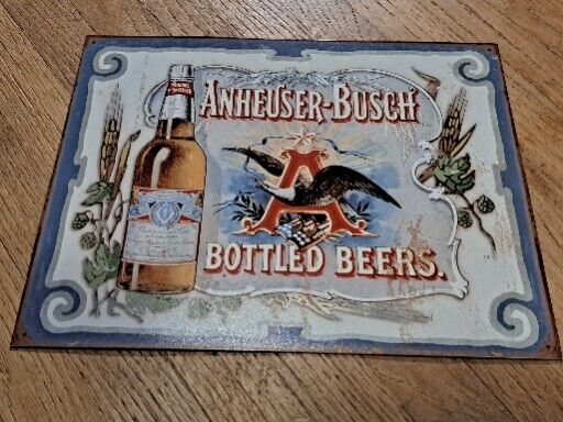 Vintage Anheuser Busch Metal Sign Tin Bottled Beers Logo Bar Classic 16\