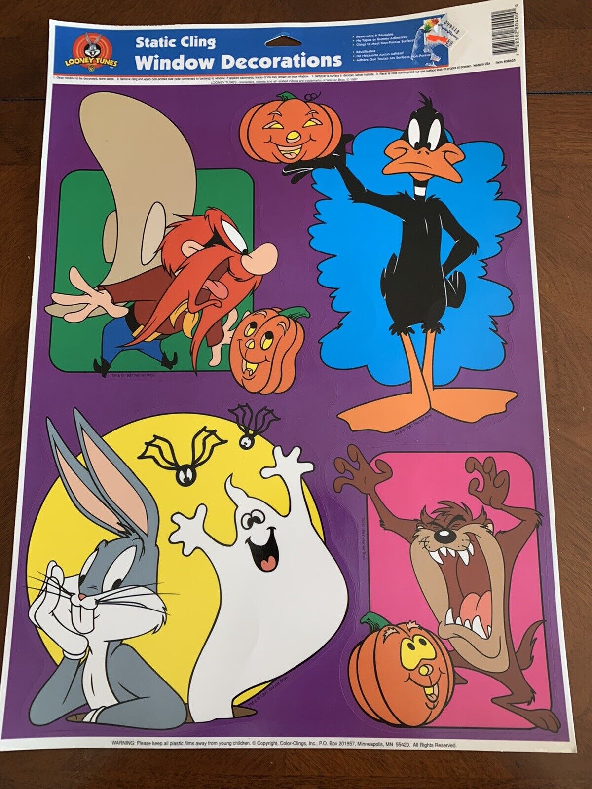 Vtg 90s Looney Tunes Halloween Static Window Clings Yosemite Sam Taz Bugs Bunny