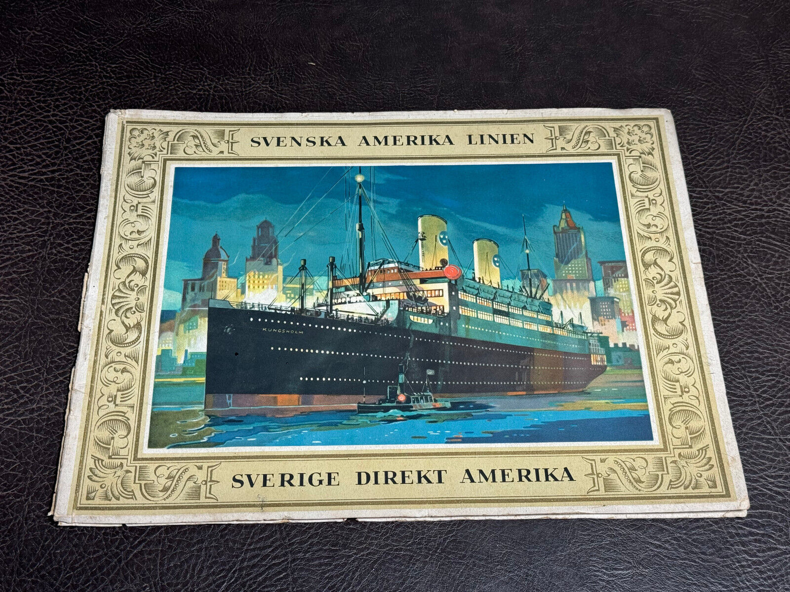 RARE Antique 1929 Swedish America Line Ship Brochure Ephemera Art Deco Art Print