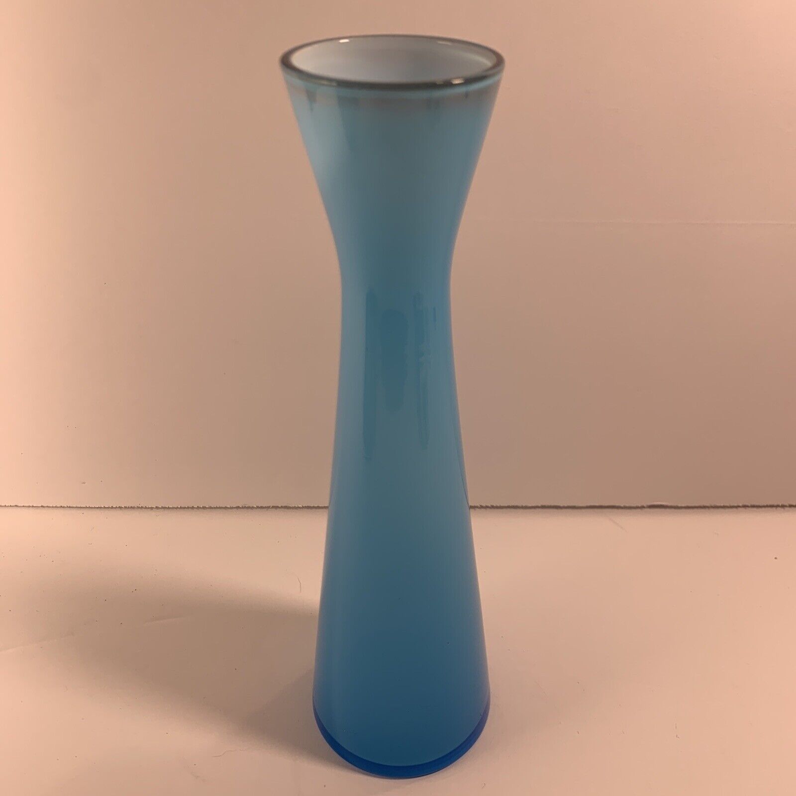 Mid Century Modern Encased Marine Blue Glass Vase 8”~Outstanding~Coastal~Gift