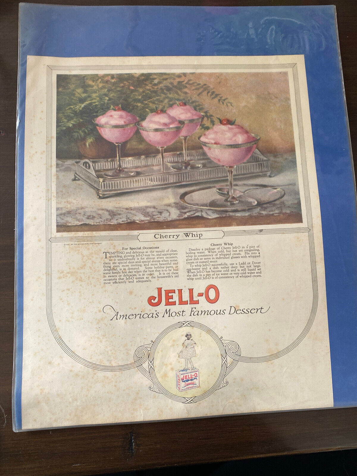 Vintage 1924 JELL-O Gelatin Pineapple Cherry Whip Kitchen Décor 20\'s Print Ad