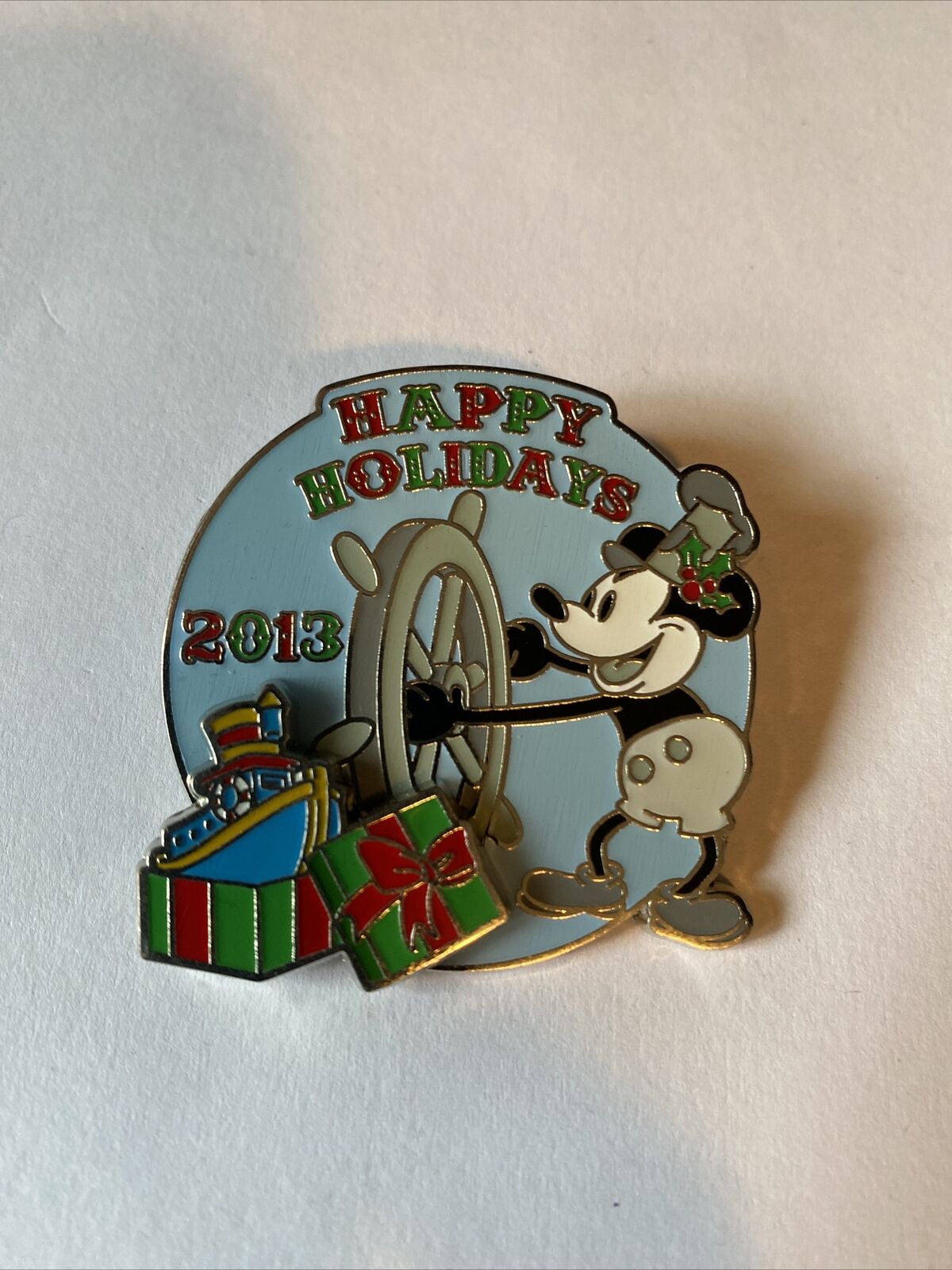 Disney Pin 99181 Cast Member Happy Holidays 2013 Steamboat Willie Mickey Le 1000