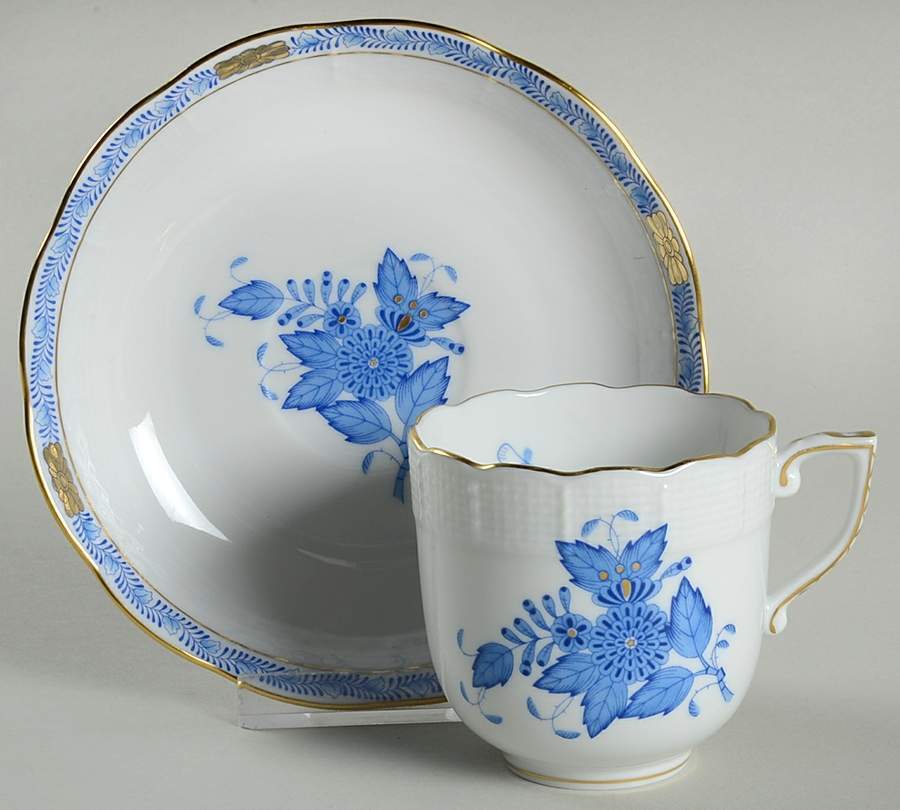 Herend Chinese Bouquet Blue  Chocolate Cup & Saucer 3443437