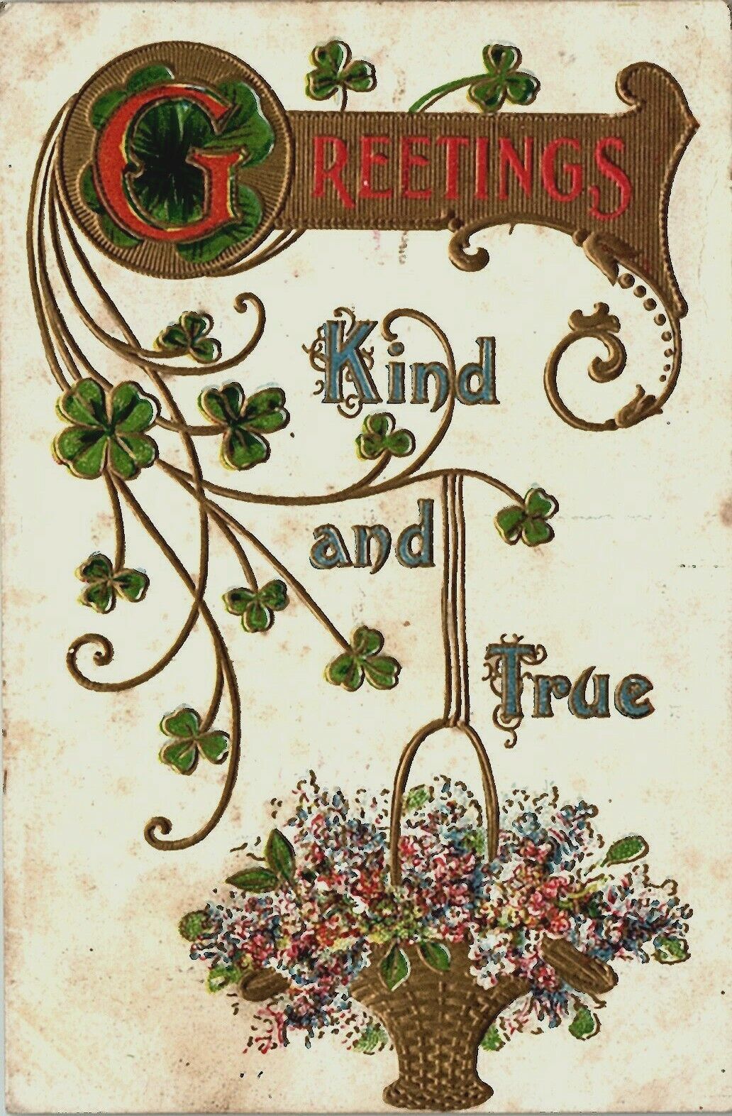 c1900s St. Patrick\'s Day Greeting Postcard Shamrock Clover Flowers Posted Stamp
