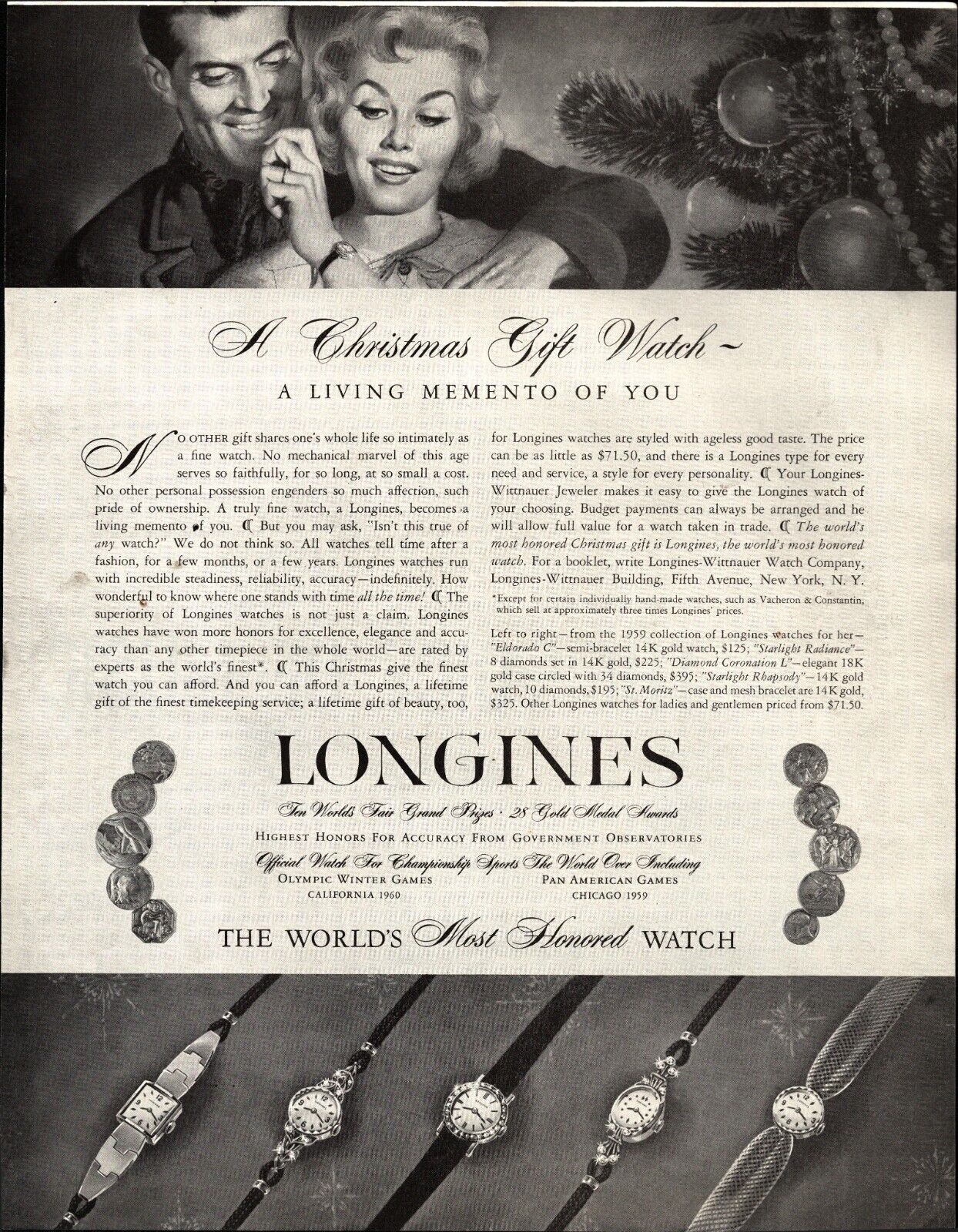 1958 Longines-Wittnauer PRINT AD Christmas gift Women Watches 5 models e3