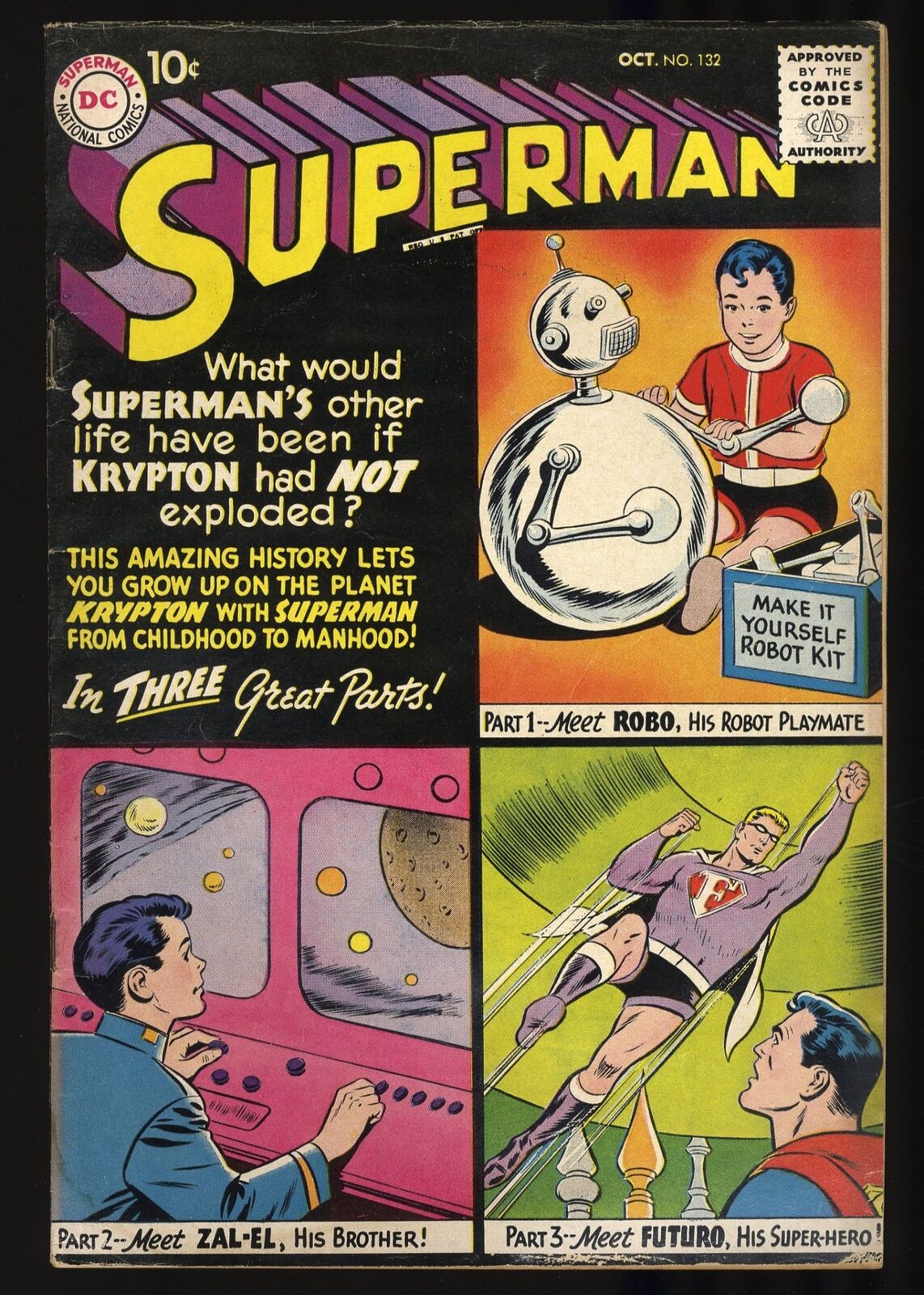 Superman #132 VG+ 4.5 Batman Robin Appearance Robot Cover DC Comics 1959