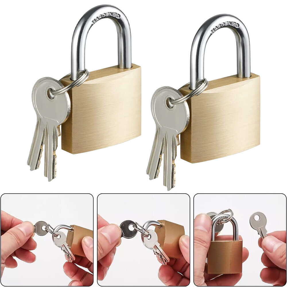 2 Pcs 20mm Solid Brass Mini Padlock Set Pad Locks w/ 2 Keys for Locker Luggage