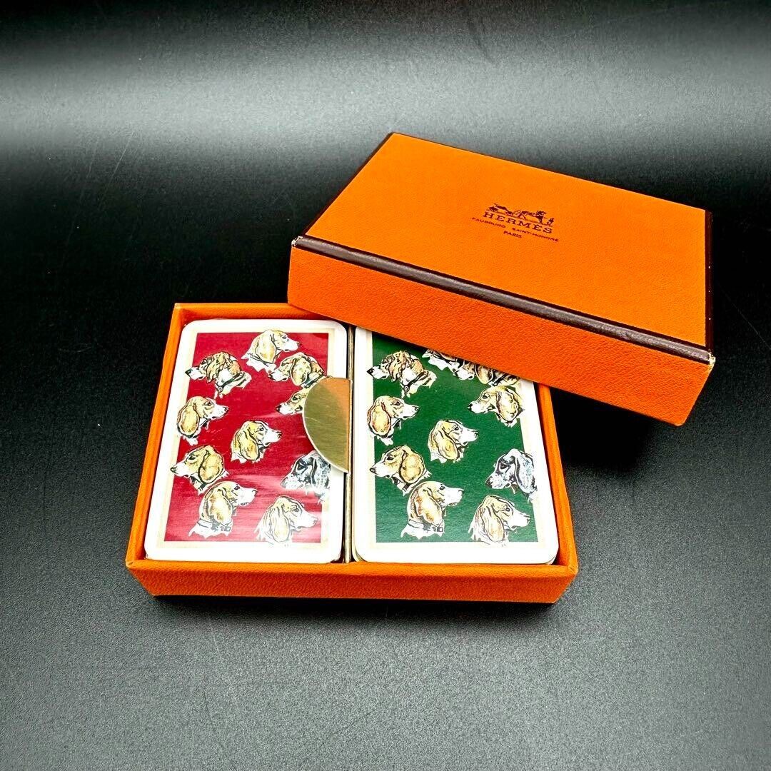 HERMES Playing Cards Trump Game Dog Pattern 2 Set Red Green Japan