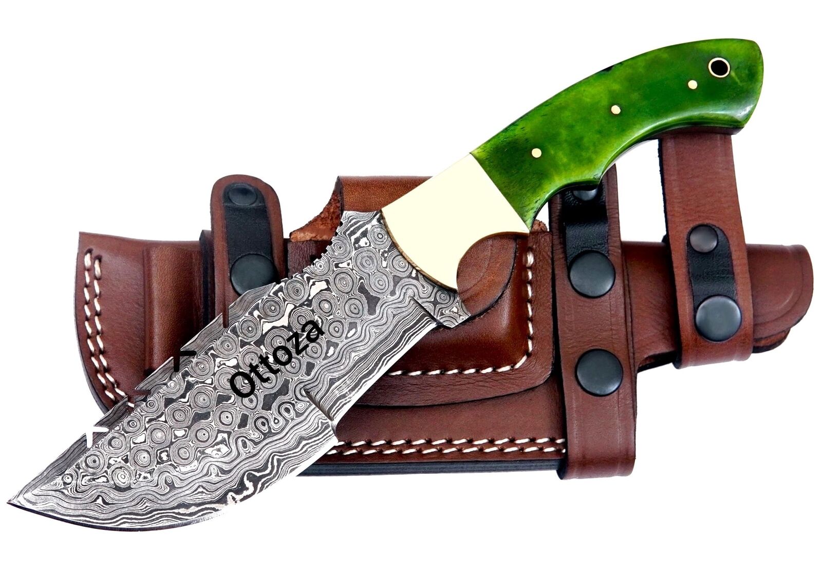 Damascus Tracker Knife with Sheath Bone Handle, Outdoor Knife Survival Knife ...