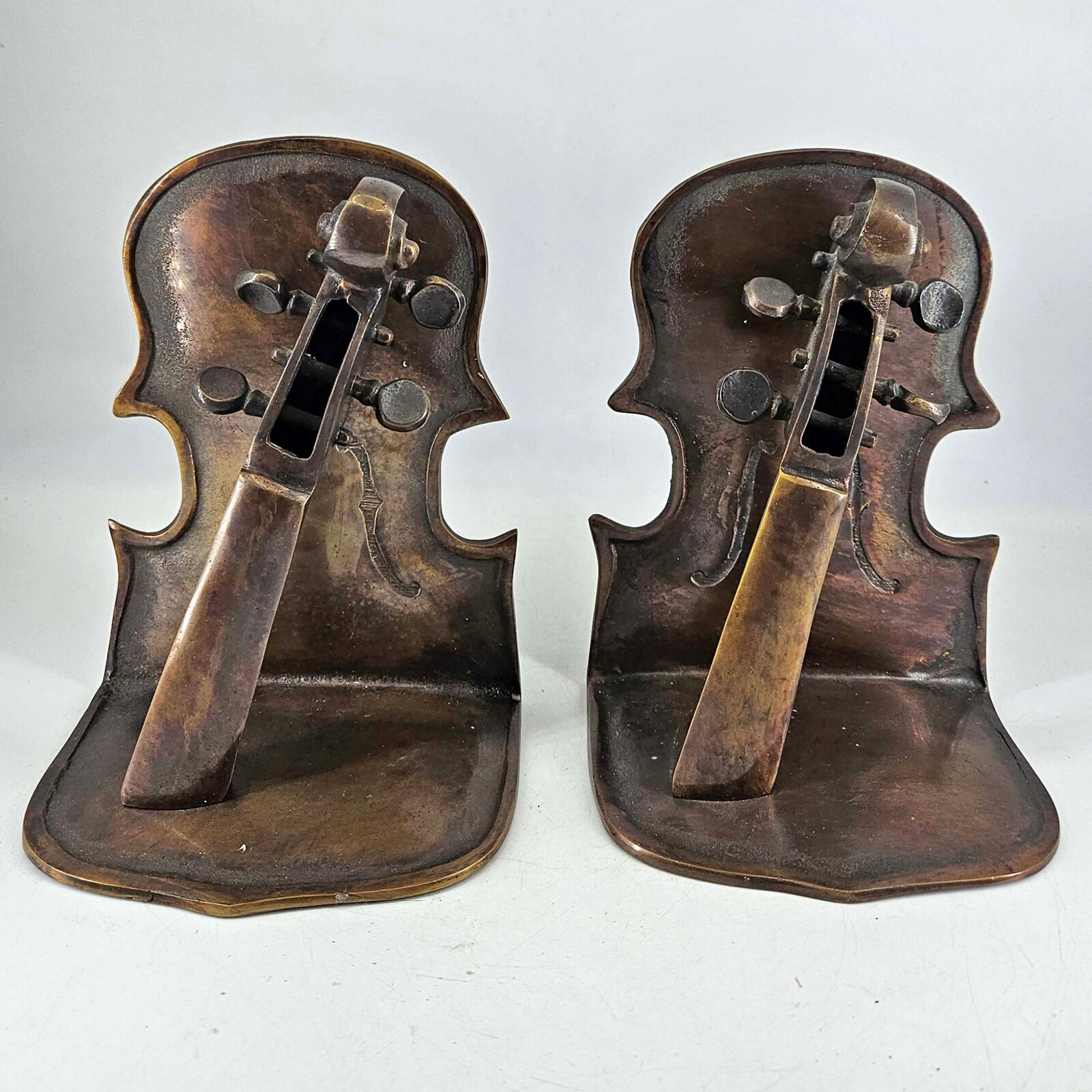 Vintage Bookends Violin Cello Music Sculpture Liabrary Desk Bronze
