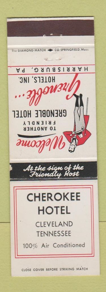 Matchbook Cover - Cherokee Hotel Cleveland TN Grenoble