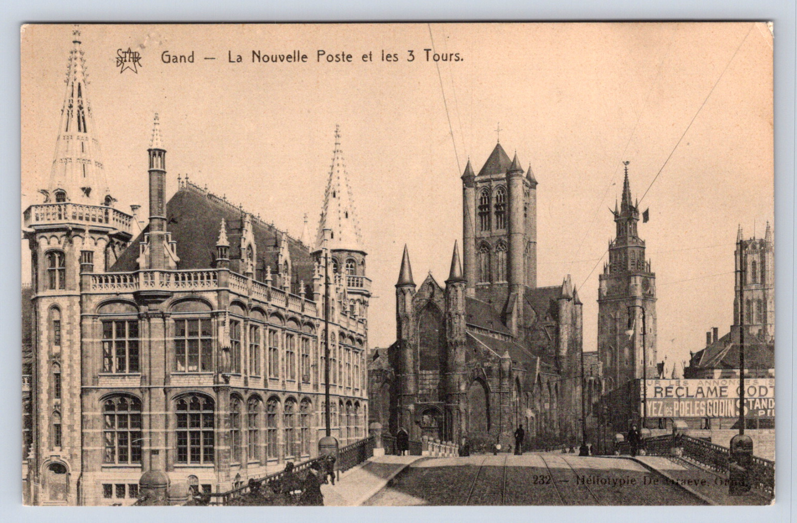 Vintage Postcard Gand La Nouvelle Poste et les 3 Tours