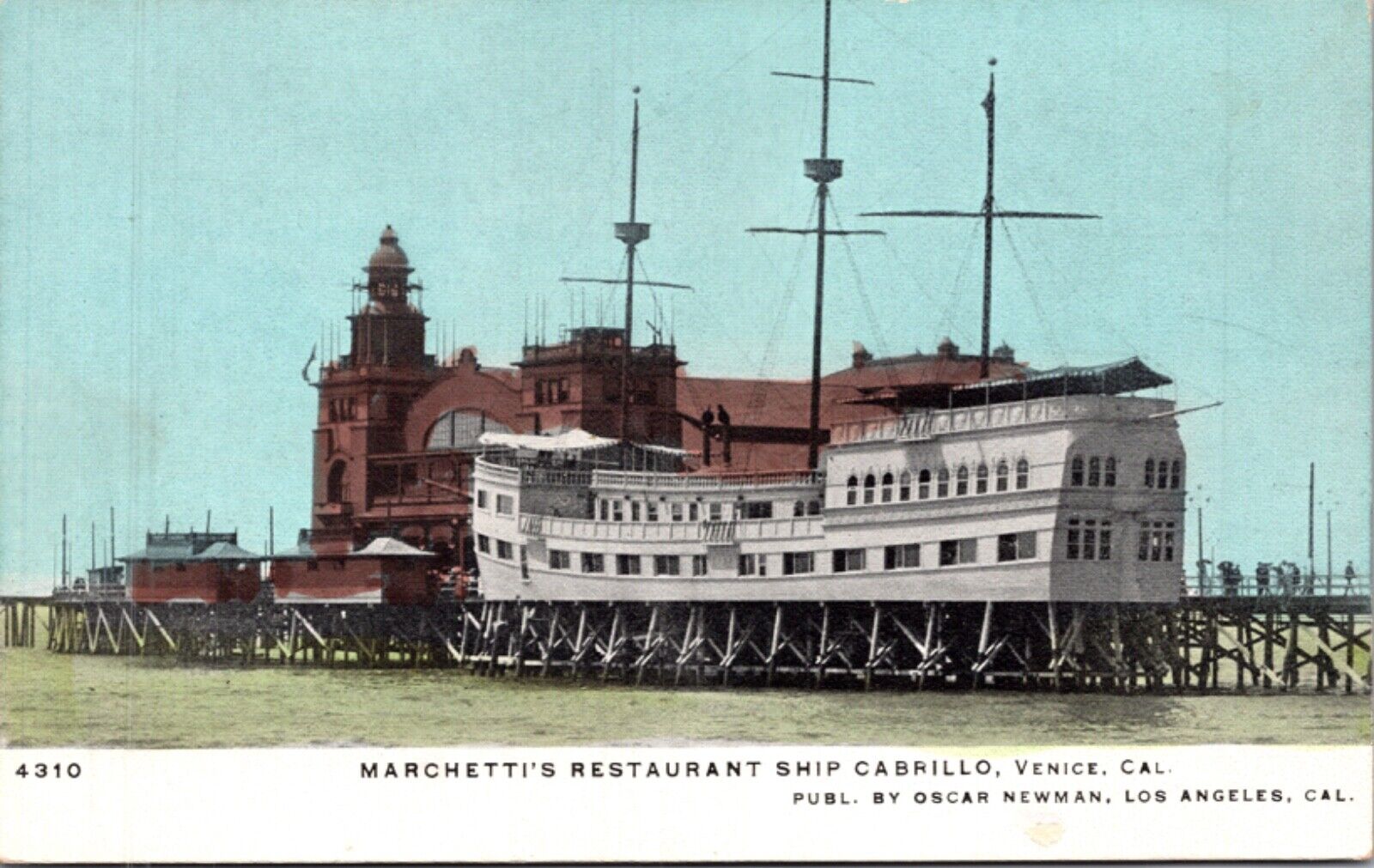 Postcard Marchetti's Restaurant Ship Cabrillo in Venice, California