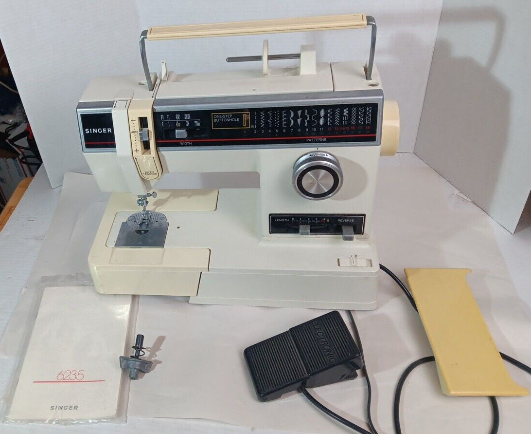 Vintage Singer Sewing Machine Model 6235 w/ Pedal Original Manual Cabinet Mount