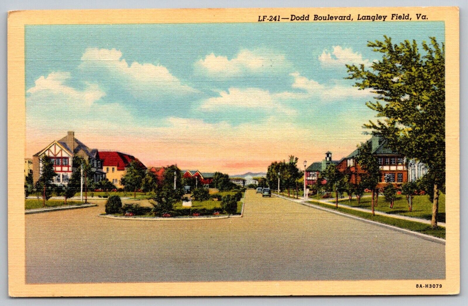 Vintage Linen Postcard - Dodd Boulevard Langley Field VA - Unposted