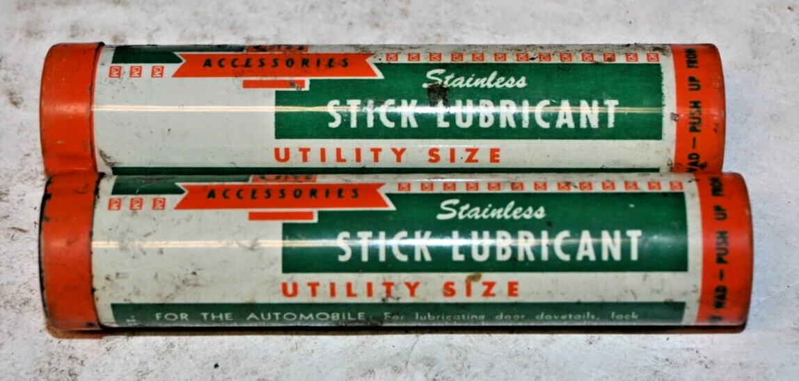 Vintage Pair of GM Door-Ease Stainless Stick Lubricant in Tin Tubes Utility Size