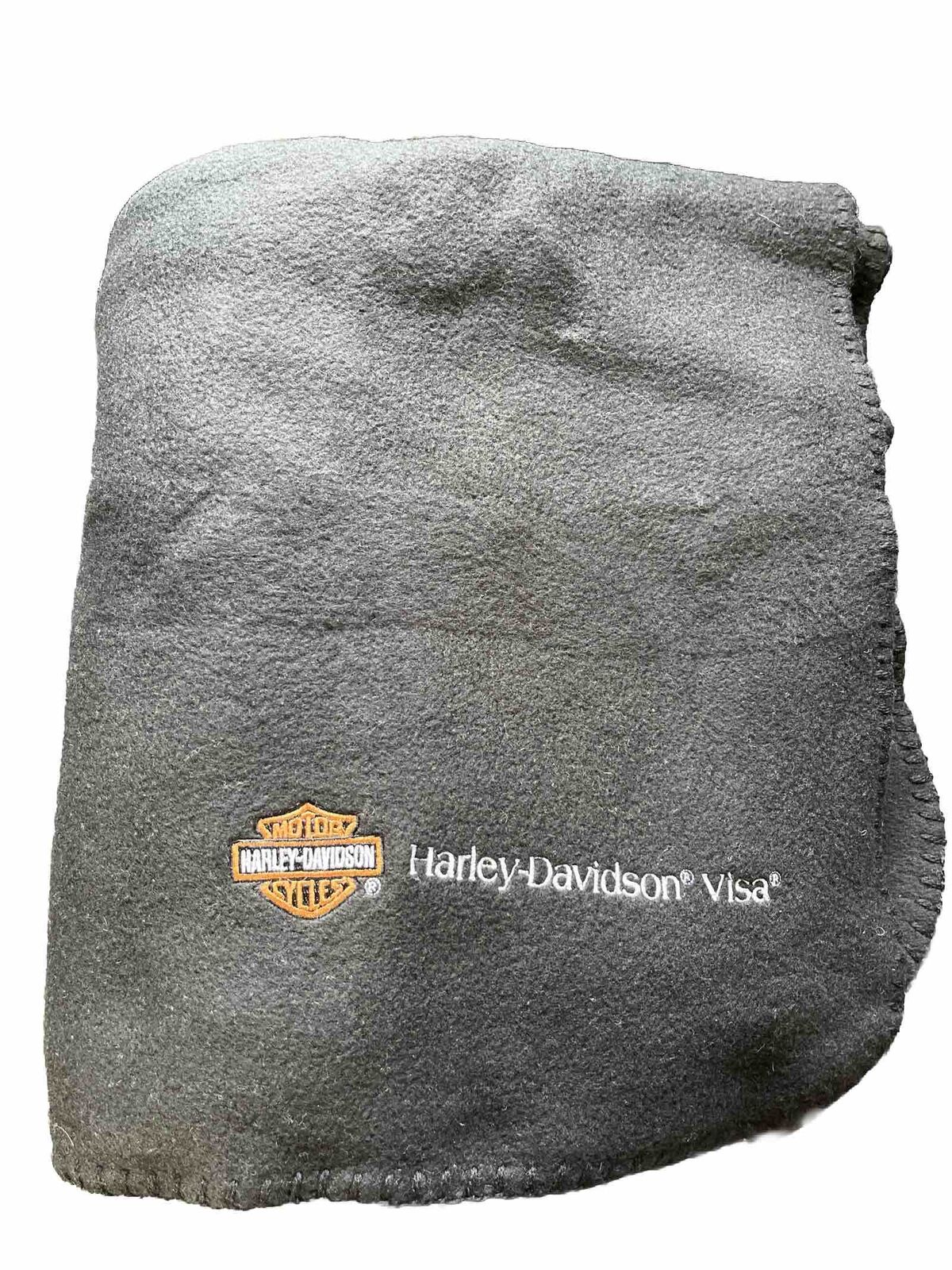 Harley Davidson Visa Fleece Throw Blanket Black Embroidery Stitched Edging