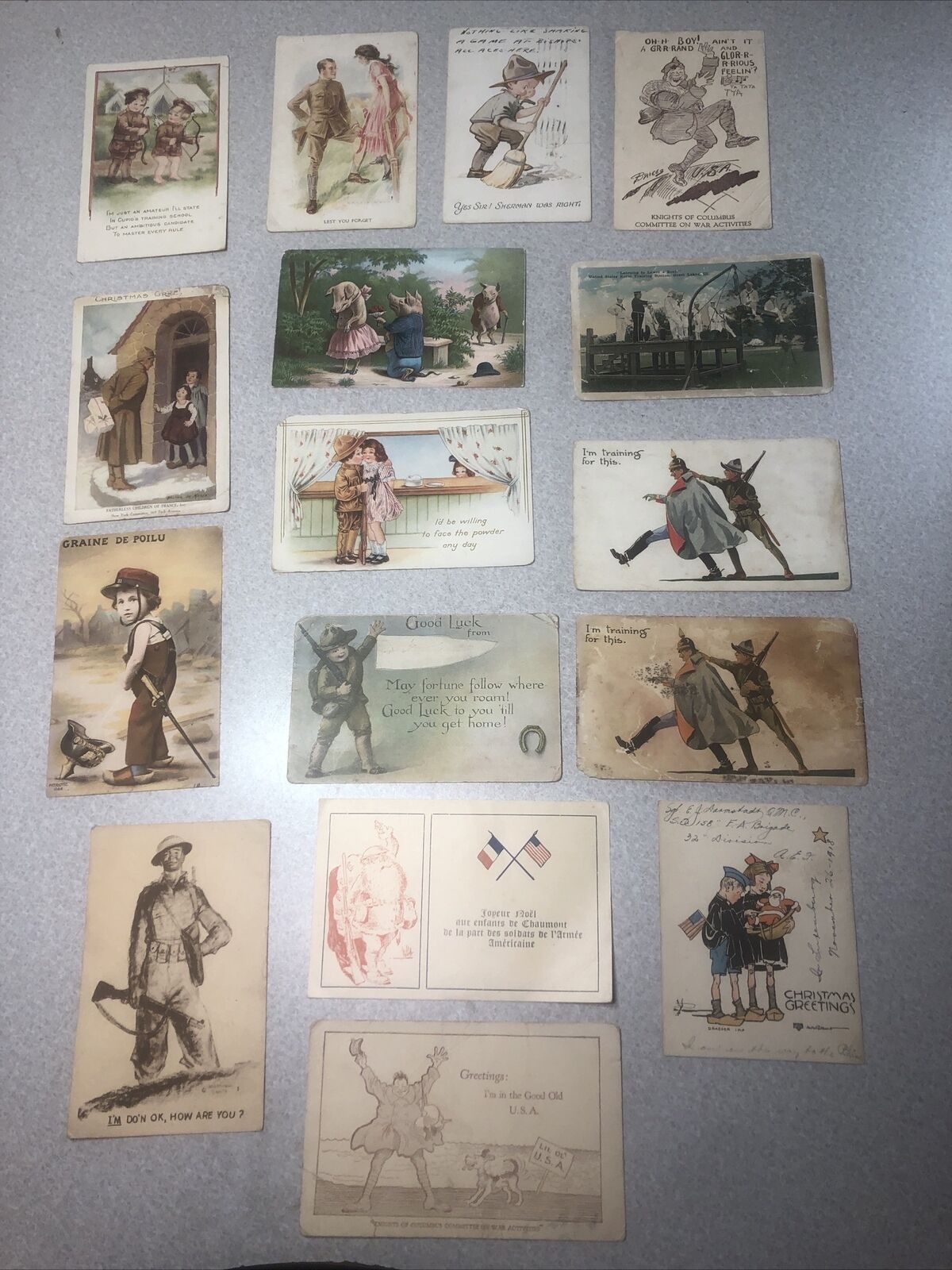 WWI Great War lot of 16 illustrated postcards