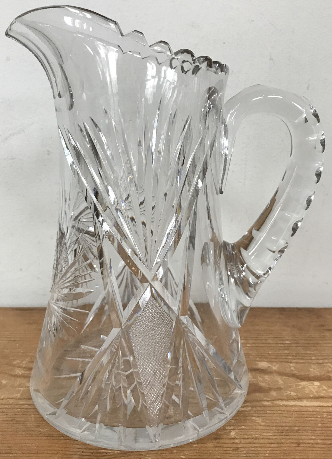 Vtg Antique American Brilliant ABCG Heavy Crystal Cut Glass Pitcher Jug Vase 9