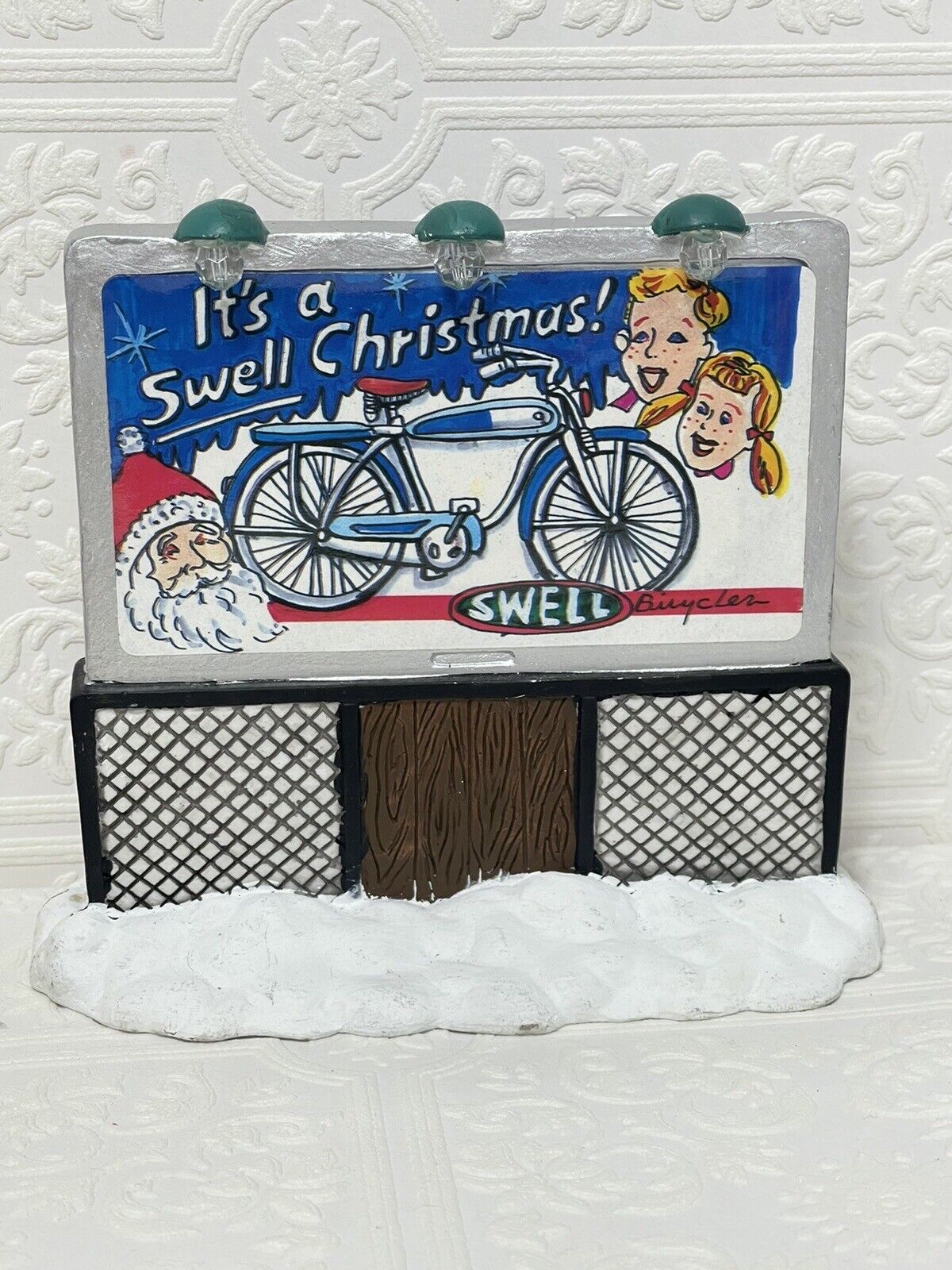 Vintage It’s a swell christmas bicycle Christmas village accessory billboard
